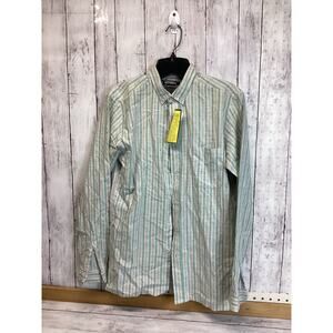 National Outfitters Men Shirt Size Medium Teal Green Stripes Cotton Button Down